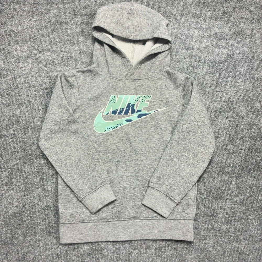 Nike Kids Grey Camo Logo‎ Hoodie Pullover Sweatshirt Size.S 4-5 Years